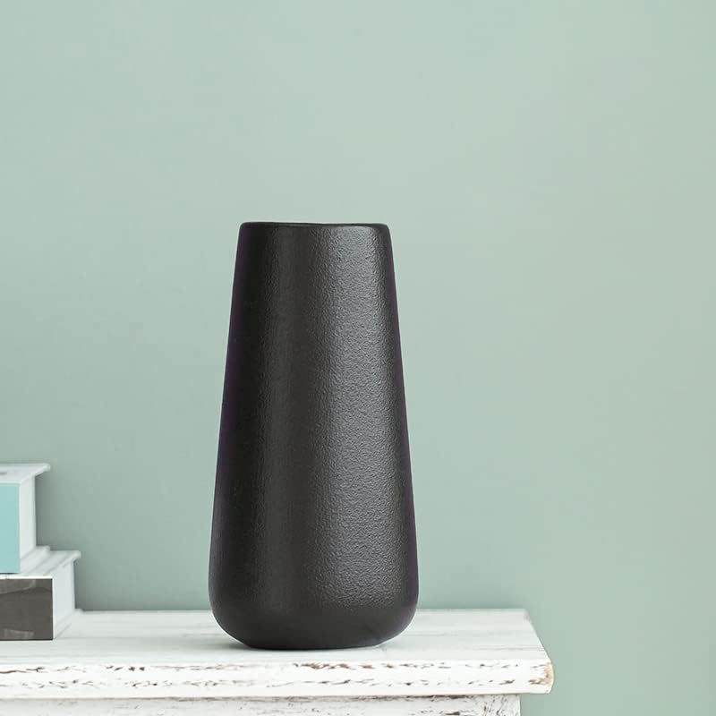 Jarrón de cerámica negro mate de 8 pulgadas de alto para flores y hierba de pampas, jarrones decorativos de estilo rústico clásico para decoración