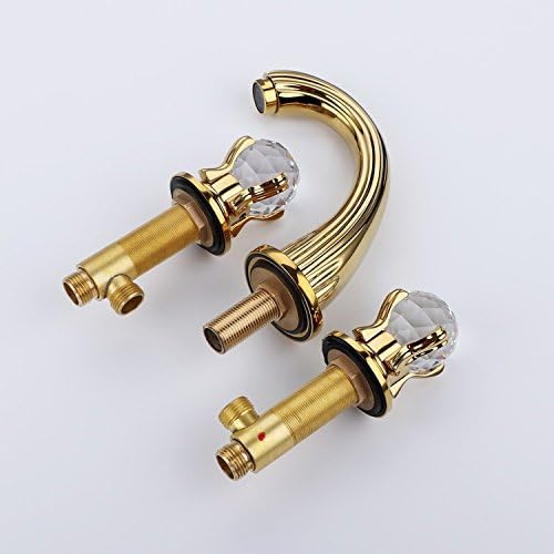 Grifo del fregadero del cuarto de baño 3 agujeros montado generalizado latón baño grifo cristal manija mezclador oro Ti-PVD (oro)