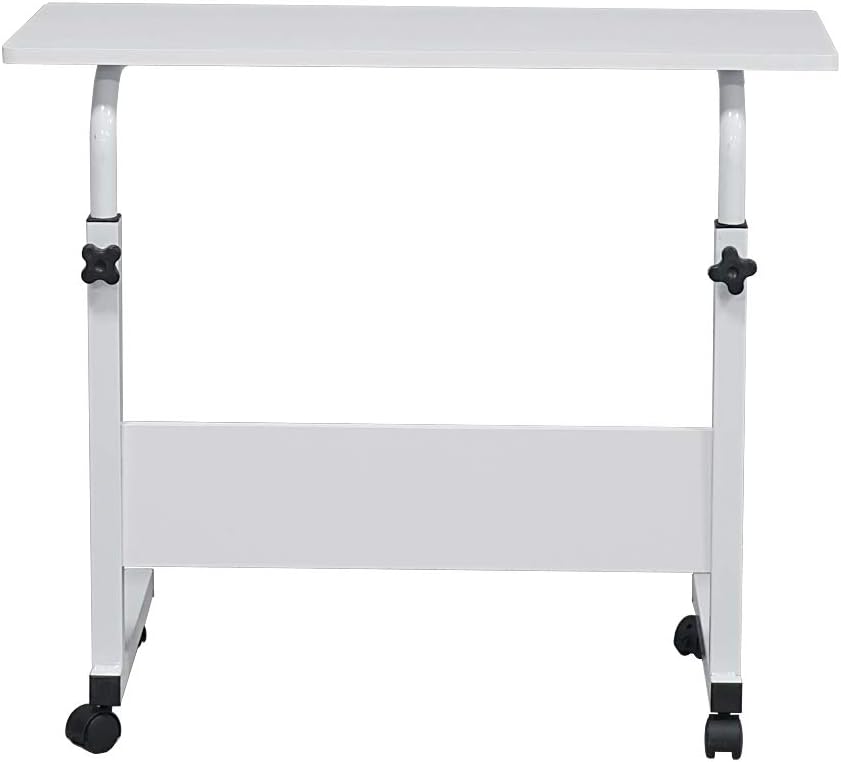 HomVent Bandeja de TV ajustable para sofá, mesa lateral con ruedas, mesa portátil en forma de C, mesa de mesa móvil de madera para computadora