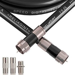 RELIAGINT Cable coaxial RG6 negro de 30 pies con conector F, adaptador de extensión hembra F81, extensor de cable coaxial de alta velocidad de baja RELIAGINT Cable coaxial RG6 negro de 30 pies con conector F, adaptador de extensión hembra F81, extensor de cable coaxial de alta velocidad de baja