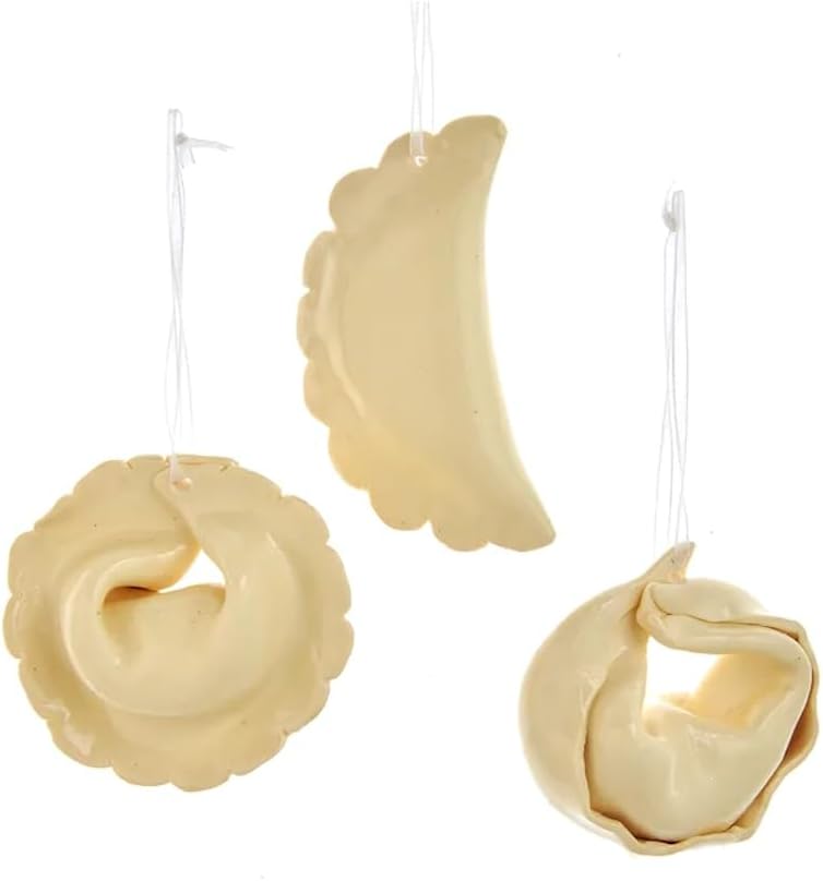 The Bridge Collection Tortellini & Ravioli Adornos  Juego de 3  Adornos de pasta de arcilla para decoración navideña  Divertidos adornos de Navidad