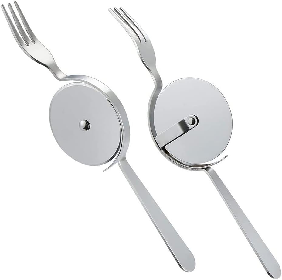 Cuchillo y tenedor para pizza, cortador de pizza de acero inoxidable 430, cuchillo para tartas, tenedor de pastel, cortador de pizza súper afilado y