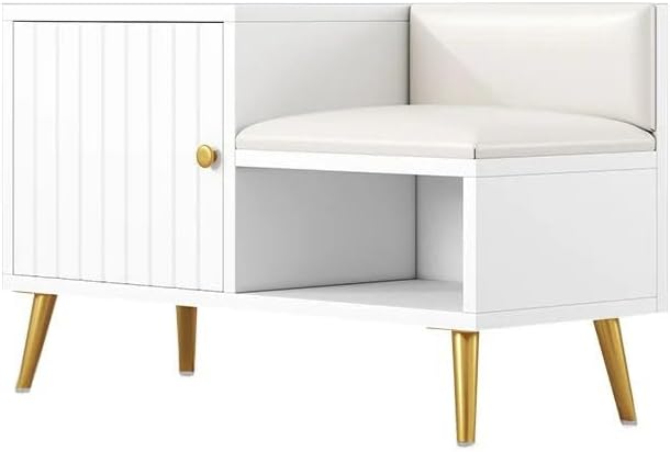 homary Banco moderno para zapatos con almacenamiento, banco de almacenamiento de entrada con asiento tapizado (blanco)