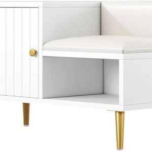 homary Banco moderno para zapatos con almacenamiento, banco de almacenamiento de entrada con asiento tapizado (blanco) homary Banco moderno para zapatos con almacenamiento, banco de almacenamiento de entrada con asiento tapizado (blanco)