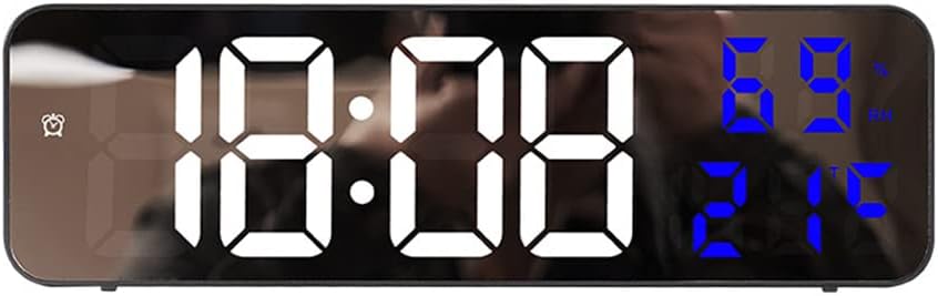 Reloj de pared digital para dormitorio, reloj digital LED para pared con 1224 horas, atenuación automática, temperatura y humedad, reloj digital de