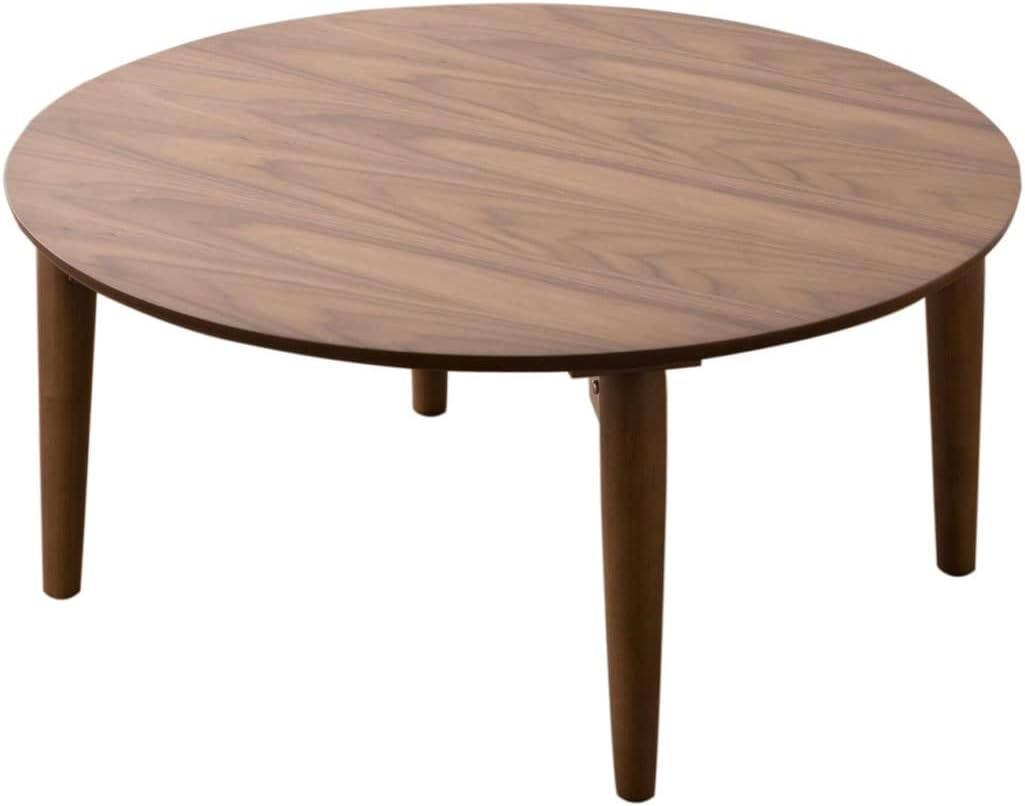 EMOOR Mesa de centro plegable de madera redonda (25.6 pulgadas) de nogal, mesa baja para sentarse en el suelo, espacio pequeño, minimalista, sala de