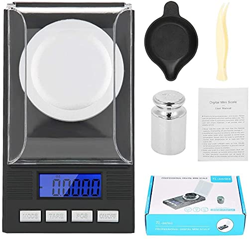 Báscula digital de miligramo, pantalla digital LED, mini portátil de alta precisión 0.00 oz de bolsillo para joyería con pesas de calibración,