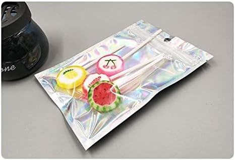 Bolsas reutilizables con cierre de cremallera, 100 bolsas holográficas de doble cara, a prueba de olores, bolsas de papel de aluminio (holográficas,