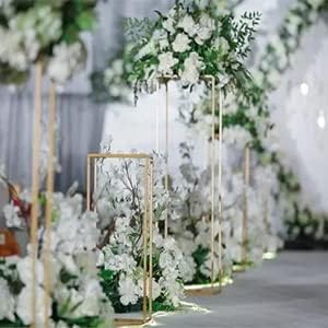 4 piezas de centro de mesa de flores de boda para arreglos florales, centros de mesa de jarrón dorado para mesa de boda, jarrones rectangulares de