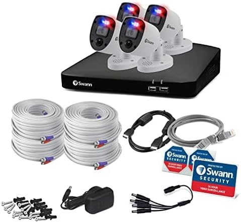Swann Sistema de cámara de seguridad 4K HD, DVR de 8 canales con 2 TB, 4 cámaras bala de 8 MP con cable para interiores y exteriores, vigilancia