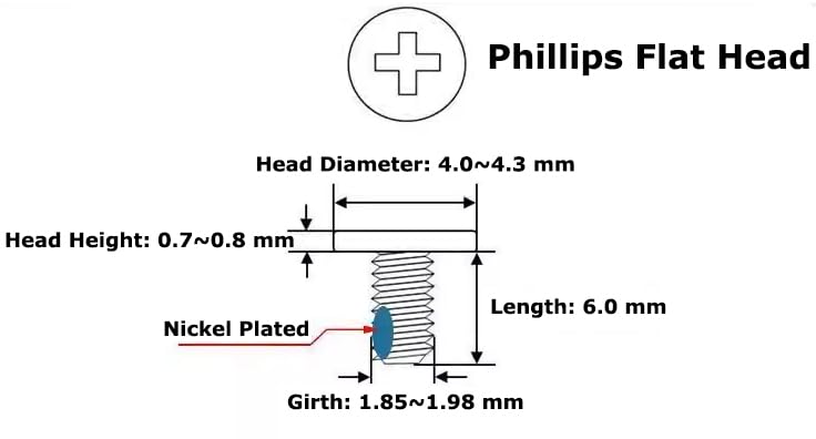 Deal4GO – Paquete de 10 tornillos Phillips de cabeza plana M2.0.000 x 0.236 in con repuesto niquelado para carcasa inferior de laptop, tornillos de