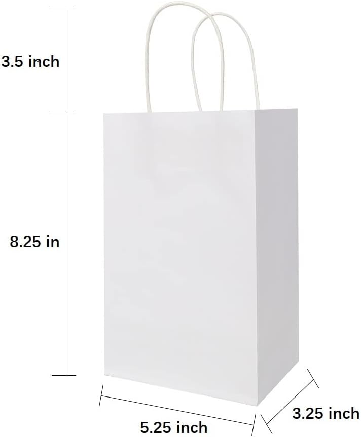 Oikss Cada paquete de 100 bolsas de regalo de papel kraft blanco pequeño y mediano con asas a granel