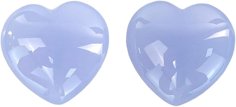 2 piedras de corazón grandes de 1.181 in, calcedonia azul en forma de corazón, cristales curativos pulidos de jade azul real, reiki, equilibrio
