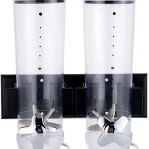LINISHOP Dispensador de cereales montado en la pared de 3 litros, dispensador de alimentos secos y dulces, contenedor de almacenamiento con 2 tazas, LINISHOP Dispensador de cereales montado en la pared de 3 litros, dispensador de alimentos secos y dulces, contenedor de almacenamiento con 2 tazas,