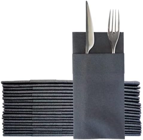 Servilletas desechables con bolsillo integrado para cubiertos, servilletas absorbentes al tacto de lino para cocina, fiestas, bodas, cenas o