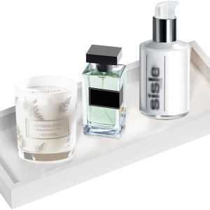 Bandeja de tocador de madera blanca, bandeja de tocador de lavabo de baño, bandeja de encimera de baño para organizar y decorar la parte superior Bandeja de tocador de madera blanca, bandeja de tocador de lavabo de baño, bandeja de encimera de baño para organizar y decorar la parte superior