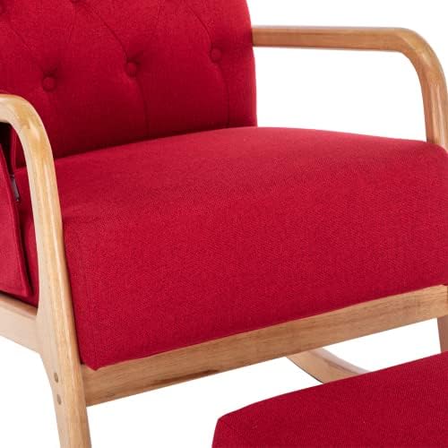 Mecedora con otomana, sillón mecedor de tela tapizada de mediados de siglo con cojín acolchado grueso, respaldo alto, silla mecedora con bolsillo