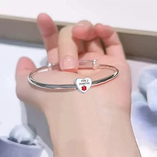 Dijes de alerta médica tipo 2 para diabetes, primeros auxilios de emergencia, grabados con láser, cuentas de alerta de salud para pulseras Pandora
