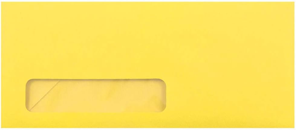 JAM PAPER Sobres de ventana de colores para negocios, 4 18 x 9 12, color amarillo, reciclado, paquete de 100 unidades