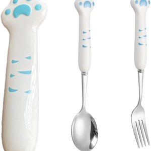 Cuchara de tenedor de acero inoxidable con mango de garra de gato, juego creativo de vajilla de garra de gato, vajilla portátil y bonita adecuada Cuchara de tenedor de acero inoxidable con mango de garra de gato, juego creativo de vajilla de garra de gato, vajilla portátil y bonita adecuada