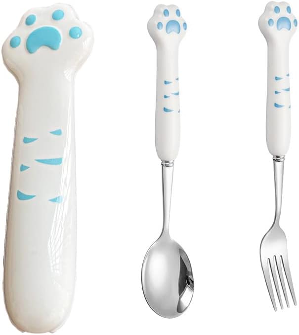 Cuchara de tenedor de acero inoxidable con mango de garra de gato, juego creativo de vajilla de garra de gato, vajilla portátil y bonita adecuada