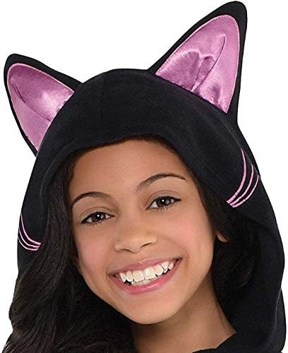 Amscan Zipster – Disfraz de gato negro con capucha para niñas, talla S, con capucha