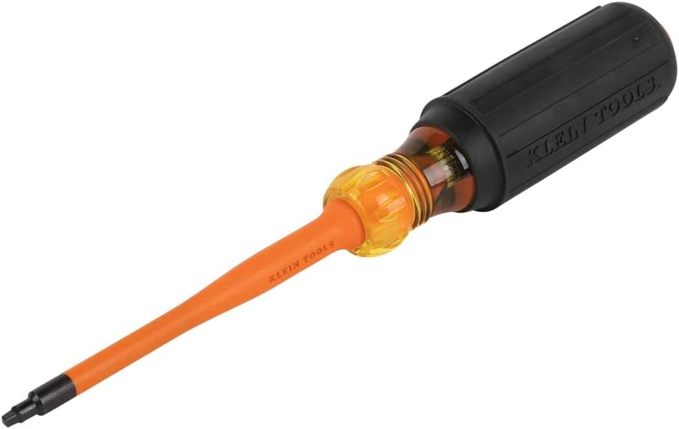 Klein Tools 6984INS – Destornillador aislante, punta de perfil delgada de 1000 V, cuadrado #1 con vástago de 4 pulgadas, mango de agarre acolchado