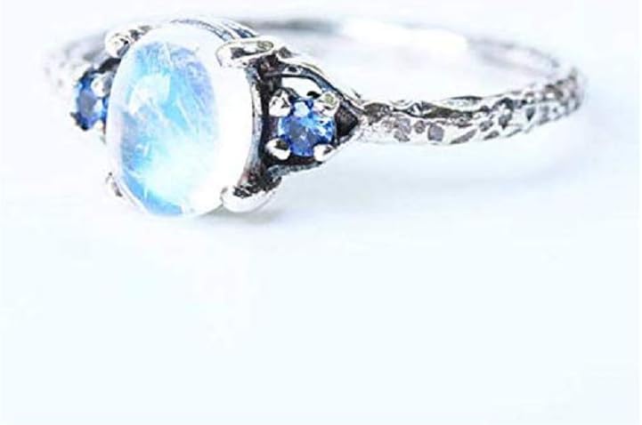 Anillo simple de plata 925 con piedra lunar para mujer, compromiso, boda, promesa de boda, tamaño 6-10