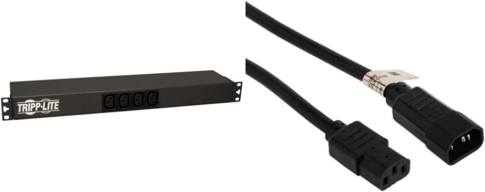 Tripp Lite PDU básica, 14 salidas (12 C13, 2 C19), negro y cable de extensión de alimentación resistente P005-003 15A 14AWG C14 a C13, 3 pies, color