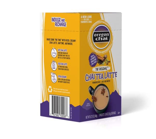 Oregon Chai Original Chai Tea Latte Mezcla en polvo de una sola porción, 8 unidades (paquete de 2)