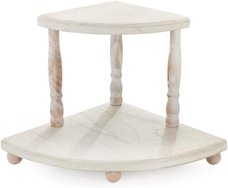 VIVIRBIEN Estante esquinero de madera de 2 niveles, decoración de granja, bandeja escalonada, soporte de bandeja para decoración de cocina para