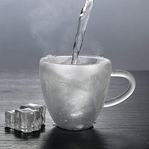 Juego de 2 tazas de café con forma de corazón de vidrio de doble pared aisladas con mango cerrado, resistente al calor, perfecto para mantener tu