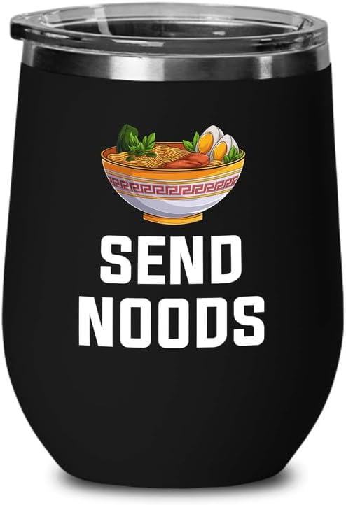 Ramen Lover Black Edition – Vaso de vino de 12 onzas – Enviar fideos – Food Lovers pollo, calabaza, despensa, fideos picantes veganos