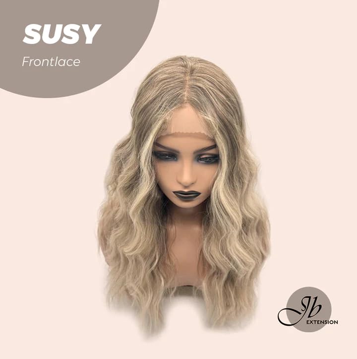 Peluca de encaje frontal SUSY mezcla de rubio, pelucas onduladas para mujer, pelucas sintéticas naturales para uso diario (pelucas de cabello