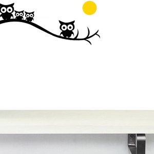 BIBITIME Calcomanía de pared de la familia de búhos, diseño de pájaros, rama de árbol, noche, amarillo, redondo, luna, para habitación de niño y niña BIBITIME Calcomanía de pared de la familia de búhos, diseño de pájaros, rama de árbol, noche, amarillo, redondo, luna, para habitación de niño y niña