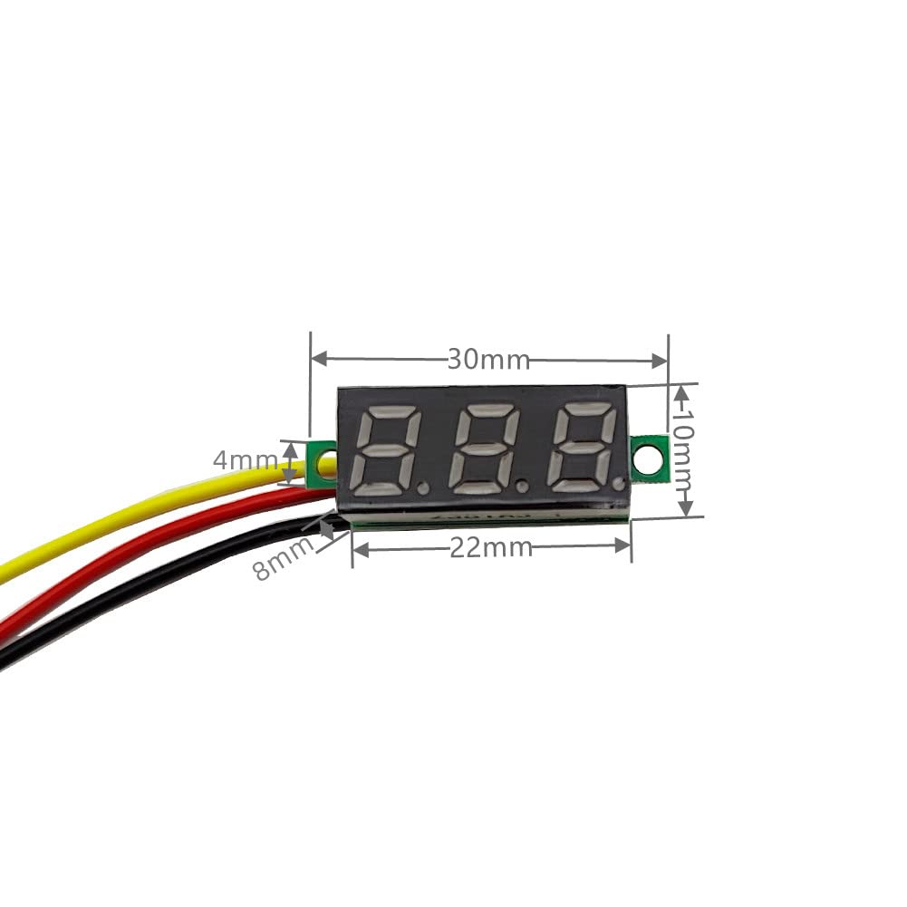 Haldzemo Medidor de voltaje de tres líneas de 0.28 pulgadas Mini LED Digital Voltímetro Gauge (amarillo, paquete de 8)
