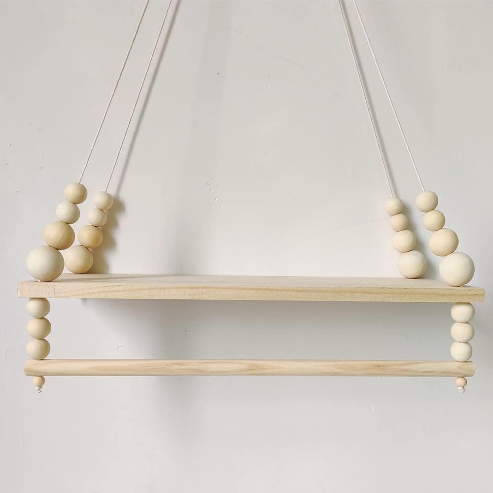 Estantes de pared de macramé, estantes de pared para decoración, estante bohemio para colgar en la pared, estantes colgantes para pared con cuentas
