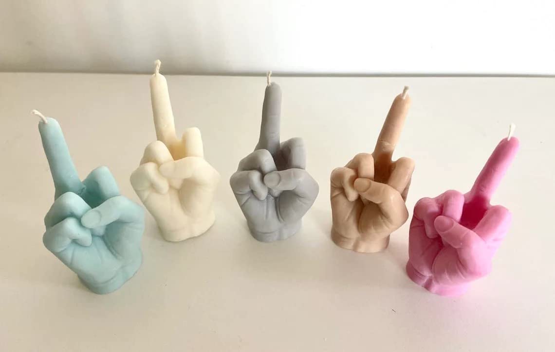 Middle Finger Candle, Homemade soy candle, Hand Fuck Candle, Teen Room Decor Candle, Funny Aeshetic Candle, Hippie Candle (Light Blue, GREEN TEA)