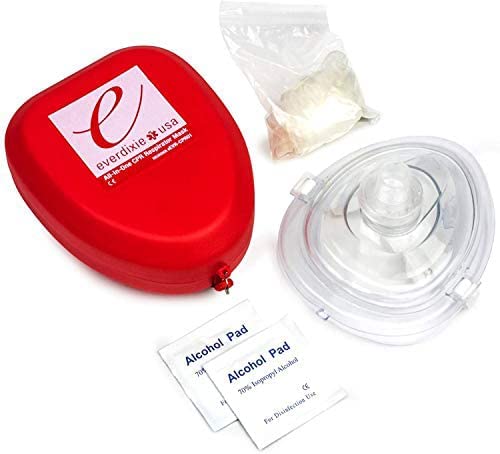 Ever Ready First Aid Máscara de rescate de RCP, resucitador de bolsillo para adultosniños, estuche rígido con correa para la muñeca, guantes y