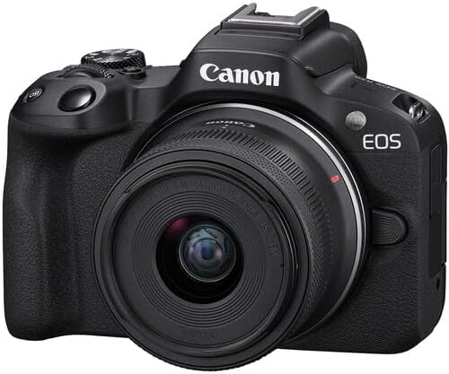 Canon Cámara EOS R50 con lente Canon RF-S de 0.709-1.772 in + kit de inicio Commander + filtros de lente + funda + tarjeta de memoria de 64 GB +
