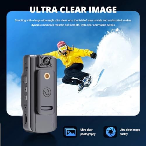 YUNSEITY Mini cámara corporal, cámara HD desgastada con lente giratoria de 180 y clip trasero, visión nocturna, detección de movimiento, cámara de