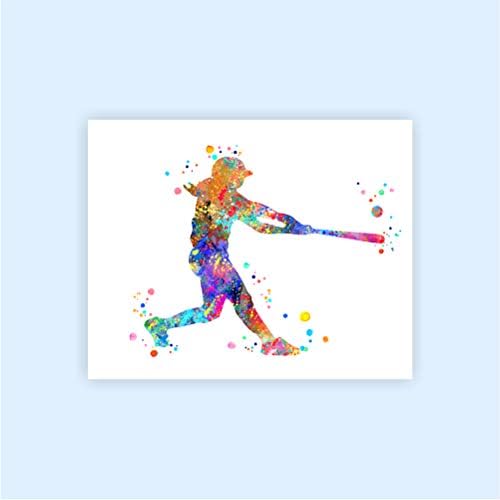 Dignovel Studios Sin marco (juego de 6) 8X10 Acuarela Chica Béisbol Softbol casco guante bola bat blazer deporte impresión dormitorio pared arte dnc4