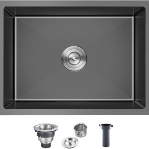 MESIDA Fregadero de cocina de acero inoxidable SUS304 de 22 pulgadas con un solo tazón, color negro (22 x 18 x 9 pulgadas) MESIDA Fregadero de cocina de acero inoxidable SUS304 de 22 pulgadas con un solo tazón, color negro (22 x 18 x 9 pulgadas)