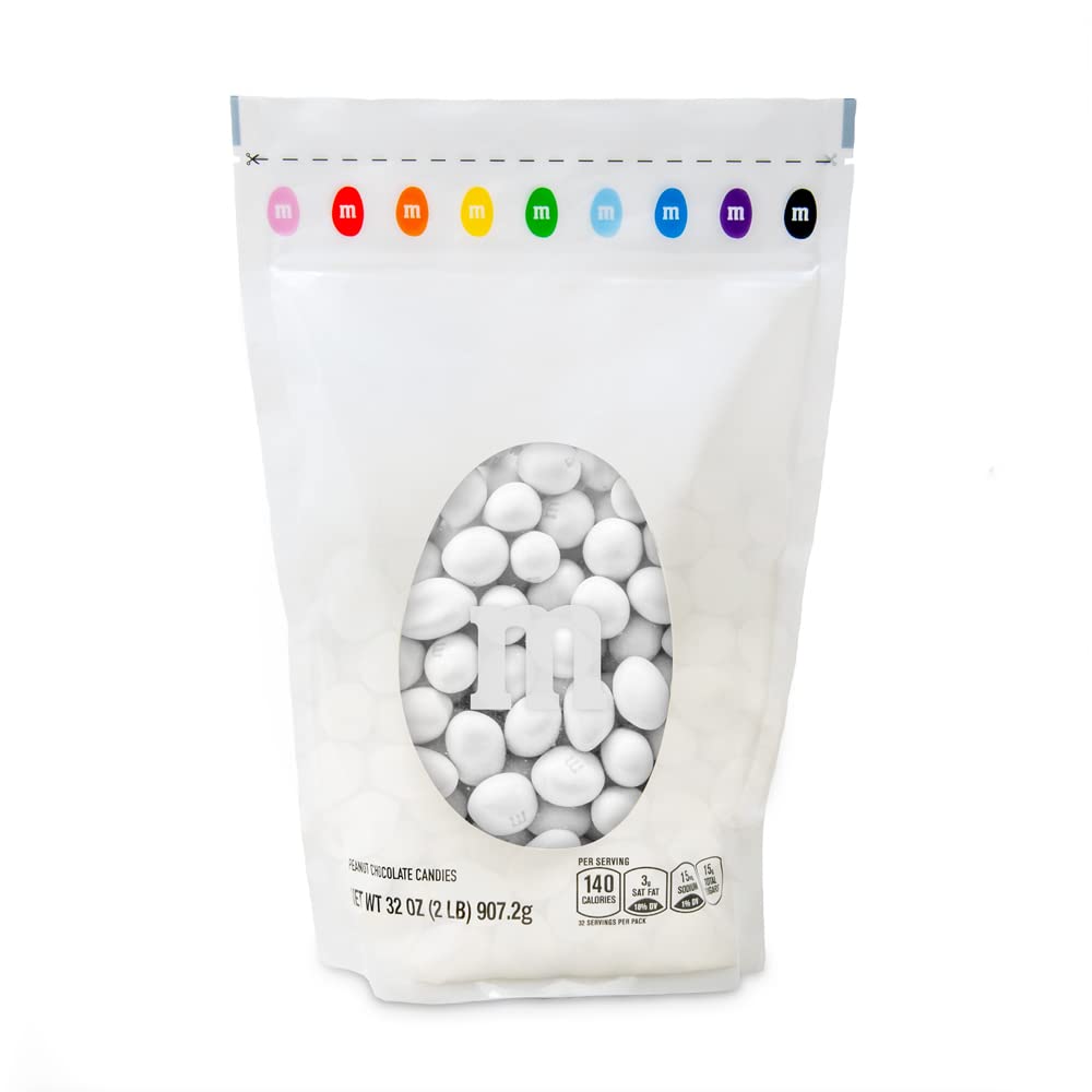 M&M’S Caramelos de chocolate blanco de maní, 2 libras de caramelos a granel en paquete resellable para bodas, graduaciones, mesas de postre, fiestas