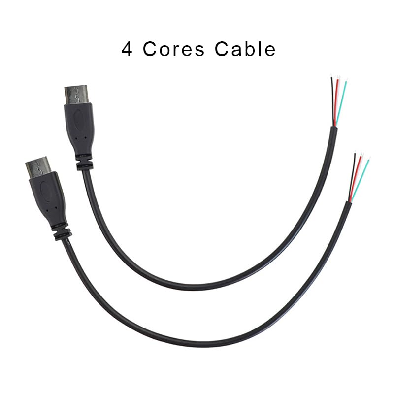 4 unidades mini 5P USB a cable desnudo de extremo abierto 3.3 pies 5V 2.1A 22AWG 2 núcleos y 4 núcleos de alimentación de coleta de reparación de