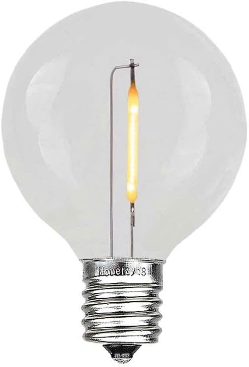 Novelty Lights Paquete de 25 bombillas LED G50, E17 C9 con base de tornillo intermedia, inastillables, para exteriores, bombillas de globo