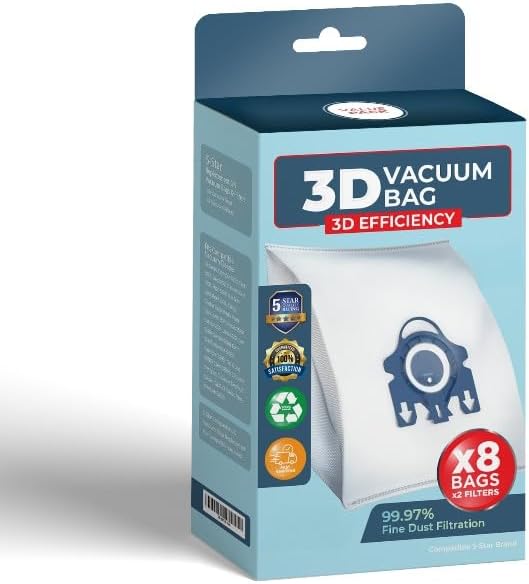 Provacuum Compatible con Miele 10123210 AirClean 3D. Se adapta a S2, S5, S8, Classic C1, Complete C2 y Complete C3 Series (8 bolsas y 2 filtros)