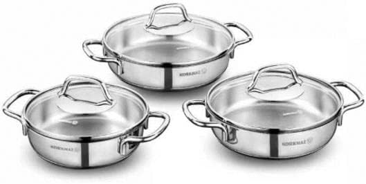 korkmaz Korkmaz A1675 – Juego de sartén para tortilla, 6 piezas, acero inoxidable, cubierta de vidrio, base solar