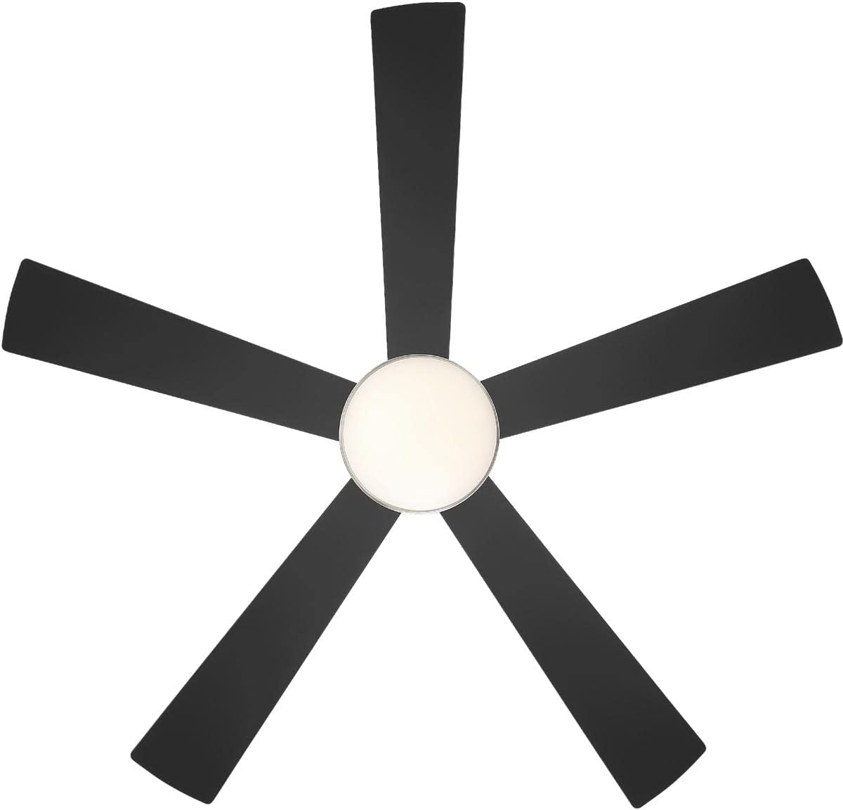WAC Lighting Eclipse Ventilador de techo inteligente de 5 aspas para interiores y exteriores, 54 pulgadas, níquel cepillado negro mate con LED de