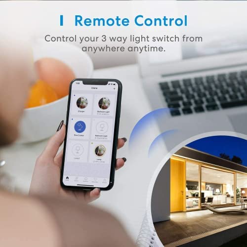 meross Interruptor inteligente de 3 vías, interruptor de luz inteligente compatible con Apple Homekit, Siri, Alexa y SmartThings, interruptor de luz